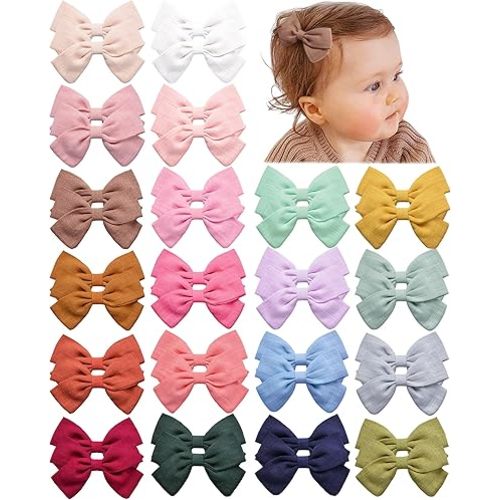 Prohouse 40 PCS Baby Girls Hair Clips Fully Lined Non Slip For Infant Fine Hair Bows Barrettes for Toddlers Kids Children in Pairs