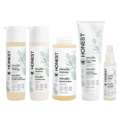 The Honest Company Sensitive Conditioner10 fl oz + Face & Body Lotion8.5 fl oz + Bubble Bath12 fl oz + Detangler4 fl oz + Shampoo + Body Wash 10 fl oz