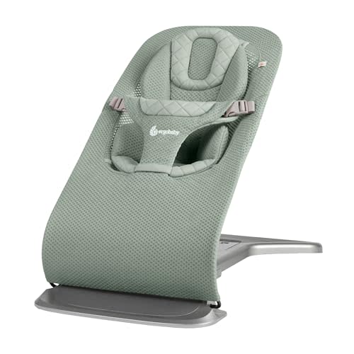 Ergobaby Evolve 3-in-1 Bouncer Seat for Babies and Toddlers 5.5-25lbs - Multi Position Baby Rocker Seat with Adjustable Heights, Secure Harness, Newborn Insert - Sage Green
