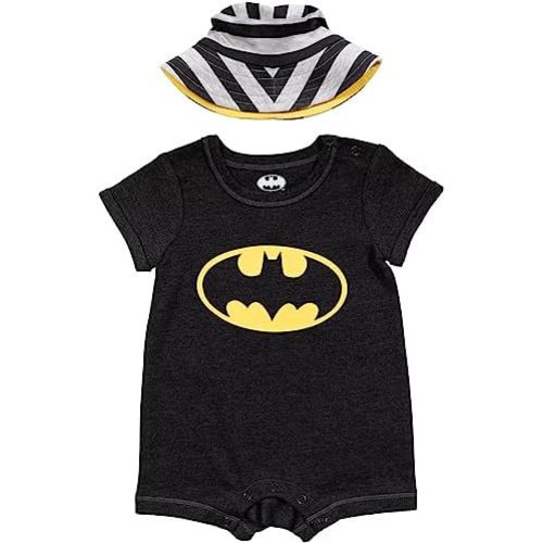DC Comics Justice League Batman Baby Romper and Bucket Sun Hat Newborn to Infant