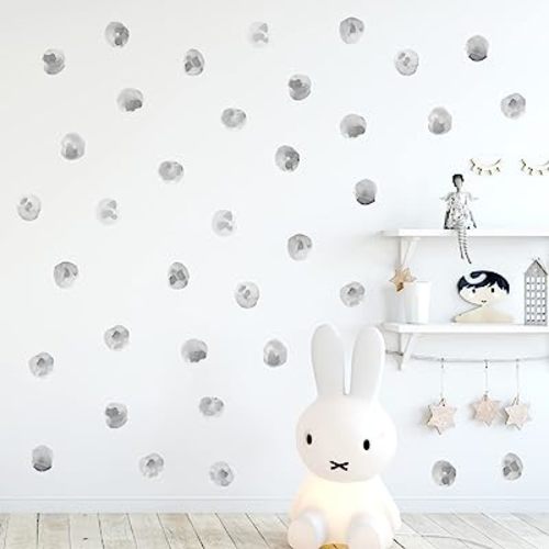 ROFARSO 120 Decals 2.2'' Light Gray Watercolor Polka Dots Wall Decals Stickers DIY Removable Peel & Stick Wall Art Decorations Home Decor for Nursery Bedroom Living Room Playing Room