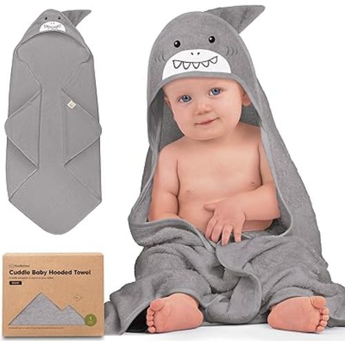 KeaBabies Hooded Baby Towel for Newborn - Viscose Derived from Bamboo Large Baby Bath Towels with Hood for Boys, Girls, Toddler, Extra Absorbent & Soft Newborn Bath Essentials (Shark)