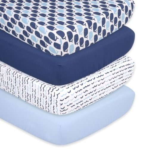 The Peanutshell Fitted Crib Sheet Set for Baby Boys or Baby Girls, Blue Nautical Theme, 4 Pack Set