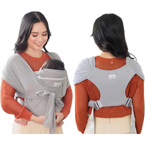 BabbleRoo Baby Wrap Carrier, Ergonomic, Lightweight, Breathable Baby Sling, Gray