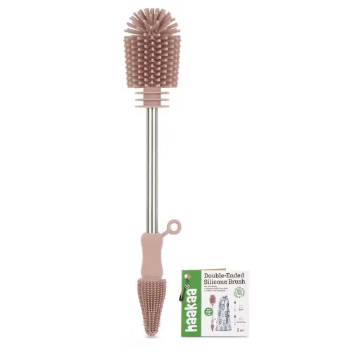 haakaa Cleaning Brush Silicone Bottle Brush Double-Ended Soft Silicone Bristles for Breast Pumps, Breast Milk Collectors, Baby Bottles, Teats, Breastmilk Storage Bags, Detachable - Pink -1pk