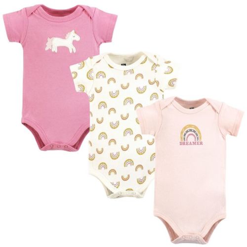 Hudson Baby Infant Girl Cotton Bodysuits, Dreamer Rainbow, 3-6 Months