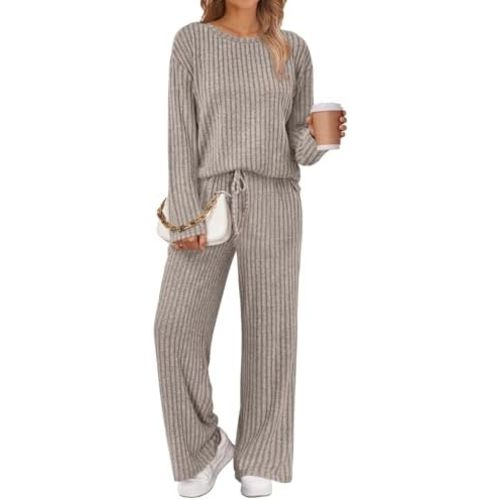LILLUSORY Womens Lounge Sets 2 Piece Matching Pajamas Fall Fashion 2025 Ribbed Knit Outfits Long Sleeve Casual Sweatsuits
