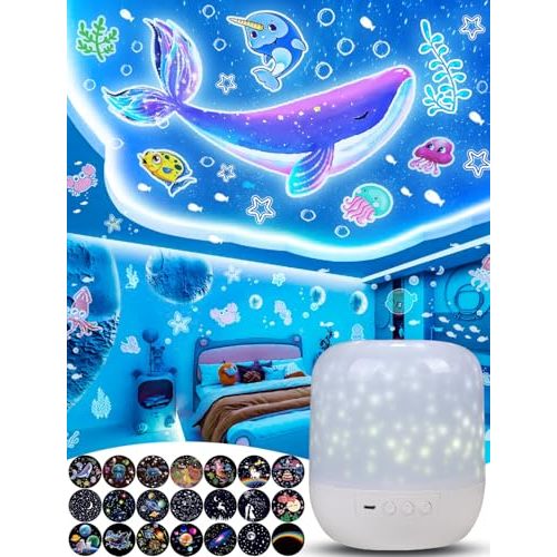 21 Sets of Films, Projector Night Light for Kids, Light Projector for Kids Room, Ceiling, Star Galaxy Projector with 360° Rotation Dimmable for Baby Girls, Birthday, Christmas, Nursery, Room Decor