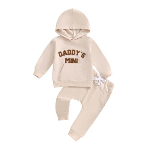 Baby Toddler Boy Fall Hooded Clothing Set 0 6 12 18 24 Months 2T 3T Letter Embroidery Long Sleeve Hoodie and Elastic Sweatpants 2 Piece Outfits