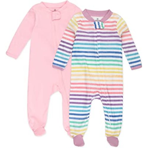 HonestBaby Baby Girls' 2-Pack Sleep and Play Footed Pajamas One-Piece Sleeper Jumpsuit Zip-front Pjs Organic Cotton
