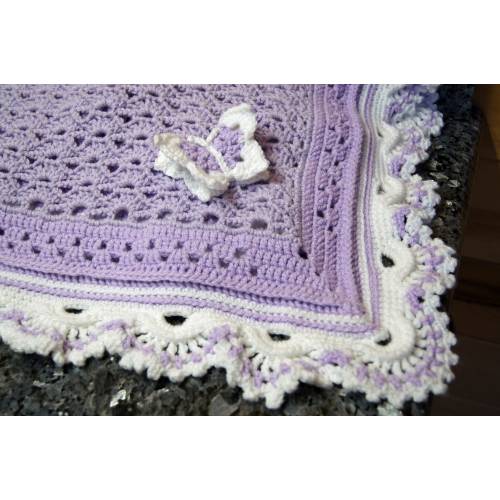 Crochet Butterfly Baby Blanket, available in Purple, Pink, Blue, Rose, Green, Gray or Yellow