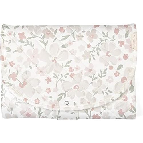 Makemake Organics Organic Portable Changing Pad GOTS Certified Organic Cotton Fill Portable Diaper Changing Mat Diaper Clutch Changing Station Kit Compact Travel Pad (33"x34", Blossom)