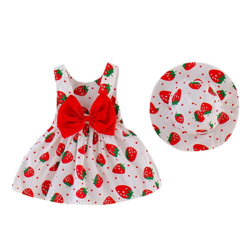 EnJoCho Toddler Baby Kids Girls Strawberry Print Dress Hat Outfits Clothes Kids Baby Girls Fashion Summer Party Wear Clothes Cute Dress Floral