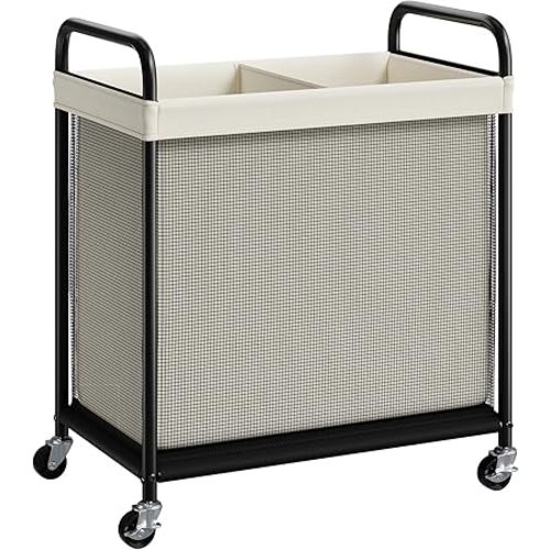ELYKEN Laundry Hamper 2 Section, 100L Rolling Laundry Sorter with Wheels