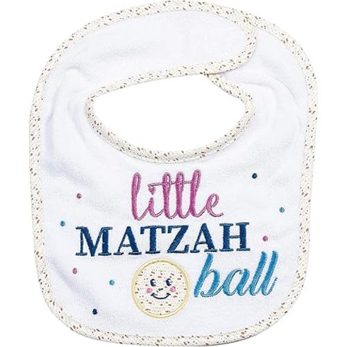 Rite Lite Adorable Little Matzah Ball Embroidered Bib - Stylish & Cute Passover Bib Pesach Seder Jewish Holiday Party Apparel Accessories Party Favors Judaism Baby Gifts for Newborns