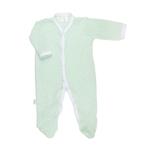 Solid Color Footie- green with blue trim