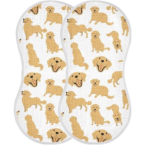 Golden Retriever Dog Muslin Burp Cloths for Baby 2 Pack Soft 100% Cotton Baby Washcloths Bibs for Boy Girl