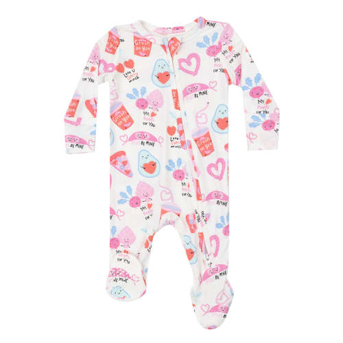 2-Way Zip Footie, Love You Foodie Much Pink