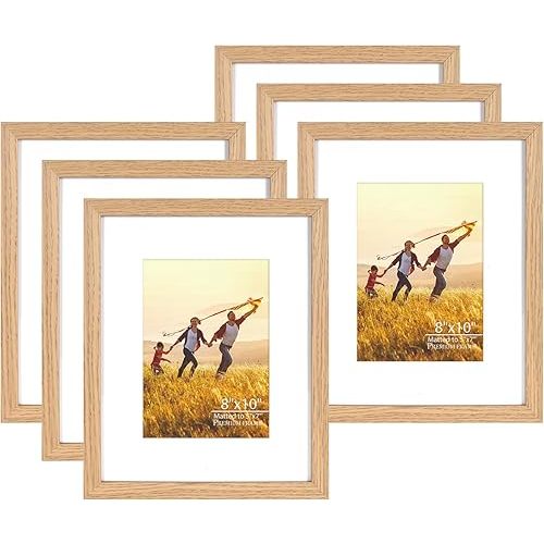Veelot® 6x - 8x10 Picture Frame with Shatter-Resistant HD Plexiglass - Use as 5x7 Frame with Mat or Display 8x10 Photo Without Mat- Picture Frames for Tabletop and Wall - Natural Oak