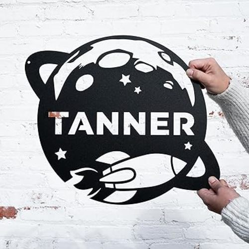 Metal Outer Space Name Decor | Outer Space Nursery Personalized Name Sign, Astronaut Space Wall Art, Outer Space Galaxy Nursery, Rocketship Decor