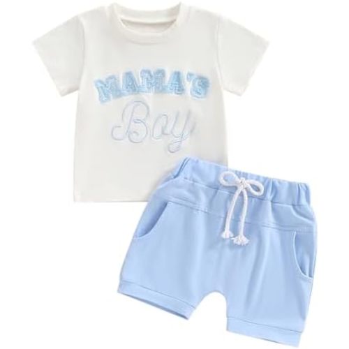 Mamas Boy Baby Clothes Infant Toddler Mama's Girl Outfit Embroidery T-shirt Top Shorts Set Mothers Day Clothing
