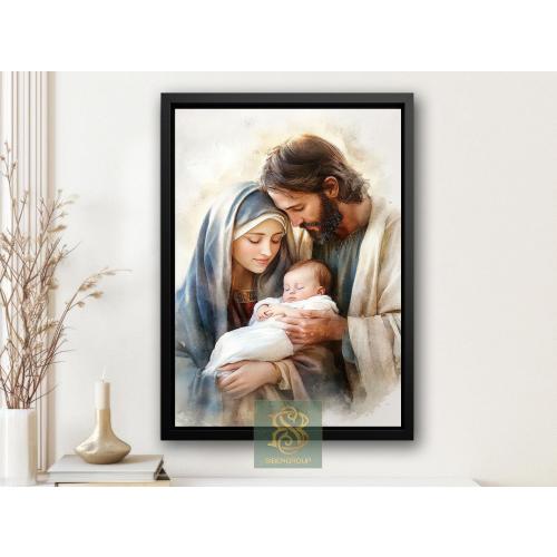 The Holy Family Painting, Christian Canvas, Jesus Poster Print, Christian Wall Art, Holy Decor