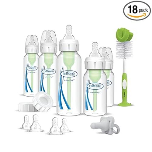 Dr. Brown's Anti-Colic Options+ Newborn Essentials Gift Set with 4oz and 8oz Baby Bottles, Baby Bottle Brush and HappyPaci