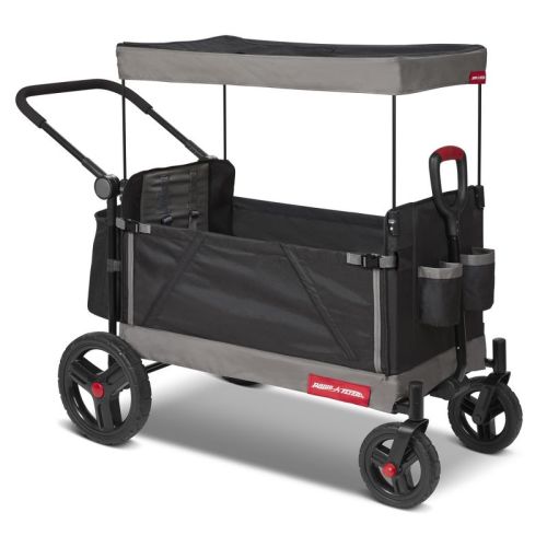 Radio Flyer Collapsible Folding Push And Pull Stroller Kids Wagon With Protective Canopy Cover And Travel Case For Ages 1 And Up, Black