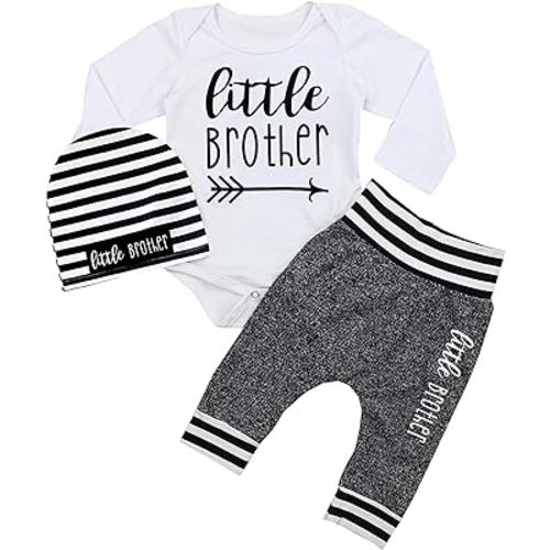 Fommy Newborn Baby Boy Clothes New to The Crew Letter Print Romper+ Pants+Hat 3PCS Outfit