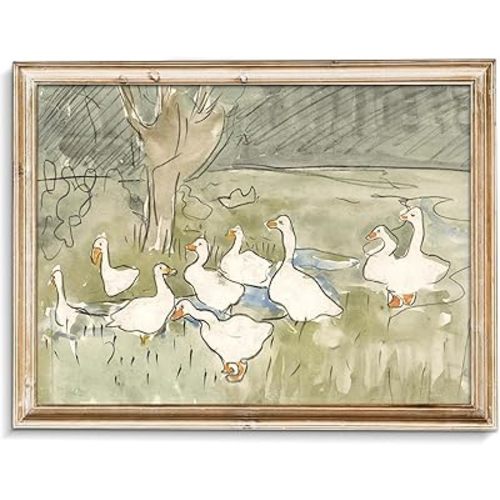 uniro Vintage Duck Wall Art Antique geese Watercolor painting Neutral Animals Wall Decor Duck Abstract Art Canvas Print Farmhouse Home Kitchen Wall Decor Kids Room Wall Art- 8" x 10"-UNFRAMED