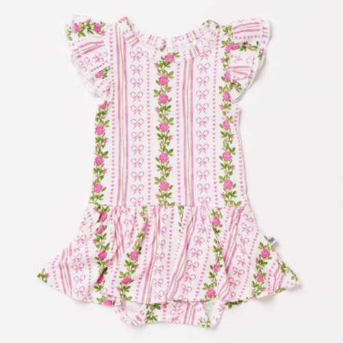 Bowquet of Roses Cap Sleeve Ruffle Dress