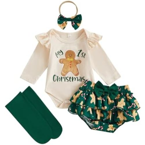 My First Christmas Baby Girl Outfit Newborn Santa Gingerbread Onesie Skirts Shorts Set Infant Fall Winter Clothes