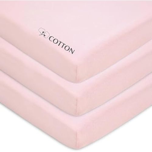 American Baby Company 3 Pack Fitted Mini Crib Sheet 24" x 38", Soft Breathable Neutral 100% Cotton Jersey Portable Sheet, Pink, for Boys and Girls, Fits Most Pack N Play Mattresses