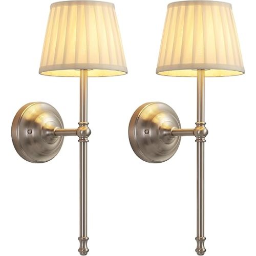 KDG Cordless Wall Sconces Set of 2, Small Wireless 5200mAh Rechargeable Battery Fabric LED Wall Lamps, Portables Lightings for Wall Painting, Living Room, Bedroom, Hallway, Gifts, Night Light (Nickel)