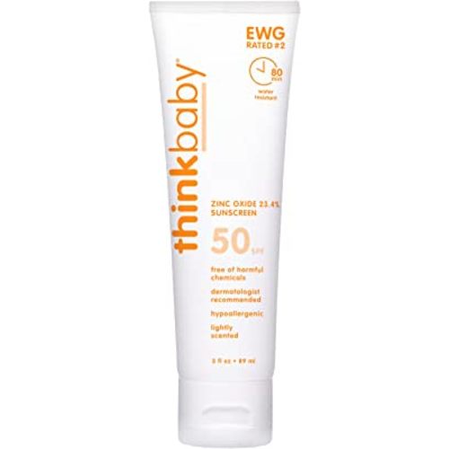 Thinkbaby SPF 50+ Baby Sunscreen – Safe, Natural Sunblock for Babies - Water Resistant Sun Cream – Broad Spectrum UVA/UVB Sun Protection – Vegan Mineral Sun Lotion, 3 Oz.