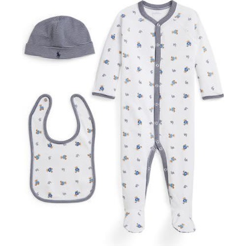 Cotton Interlock Footie, Bib & Hat Set, 3M