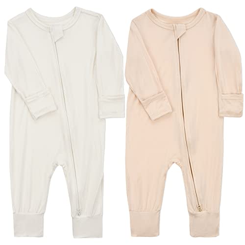 Aablexema Baby Footless Pajamas Zipper with Mitten, Rayon from Bamboo, Infant Long Sleeve Romper Pjs