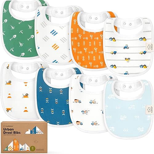 8-Pack Organic Baby Bibs for Boys, Girls - Soft Cotton Drooling and Teething Baby Bibs, Baby Girl Bibs, Baby Boy Bibs, Baby Drool Bibs for Baby Girl, Boy, Newborn Infant Bibs (Builders)