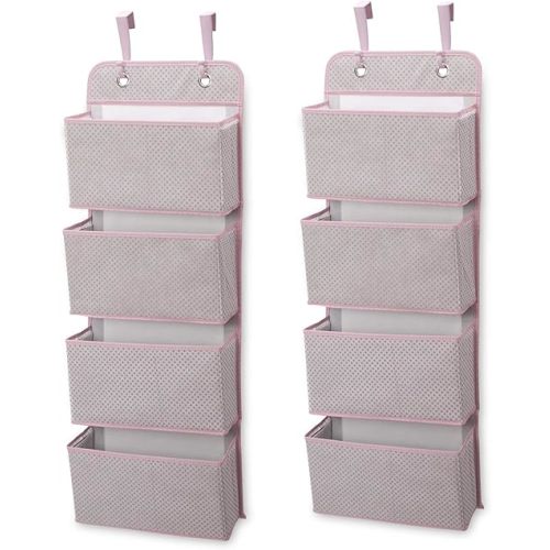 Delta Children 4 Pocket Over The Door Hanging Organizer - 2 Pack, Easy Storage/Organization Solution - Versatile and Accessible in Any Room in the House, Pink