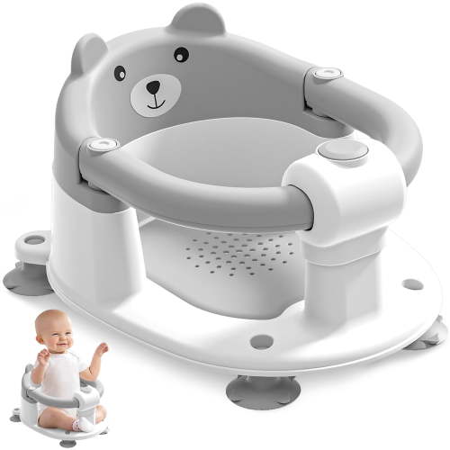 Soluxeo Baby Bath Seat for Babies 6 Months & up, Non-Slip Toddler Bath Seats for Babies Sitting Up with 4 Suction Cups & Soft Cushion for Shower(Gray)