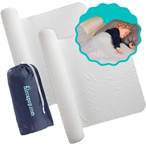 hiccapop [2-Pack] Inflatable Bed Rail for Toddlers | Travel Bed Rail, Blow-up Bed Bumper for King, Queen, Full, with Non-Slip Machine-Washable Cover | Portable Bed Rail for Hotel, Grandma's, Vacation
