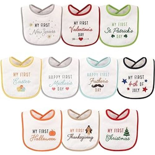 Hudson Baby Unisex Baby Cotton Terry Drooler Bibs with Fiber Filling, Neutral Holiday, One Size