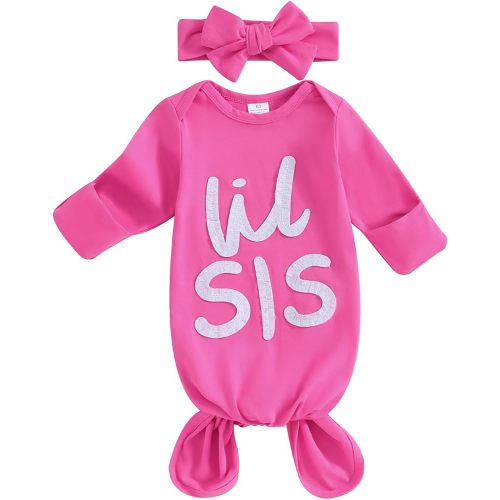 Lil Bro/Sis Newbron Boy Girl Gown Knotted Romper Infant Coming Home from Hospital Outfit