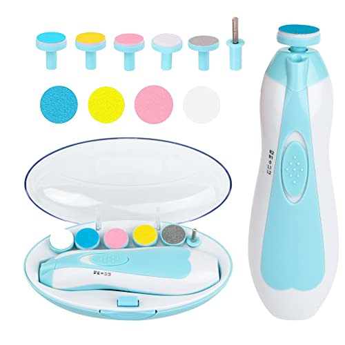 Baby Nail Trimmer Electric, Safe Baby Nail File with Light and 6 Grinding Pads for Newborn Toddler Toes and Fingernails,Baby Nail Trimmer Infant Nail File Electric (Blue)