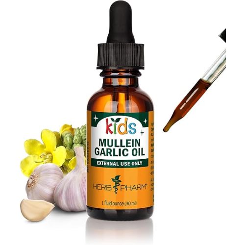 Herb Pharm Kids Mullein and Garlic Oil, Calendula, Garlic, Mullein, St. John's Wort, Olive Oil, 1 Fl Oz (Pack of 1)