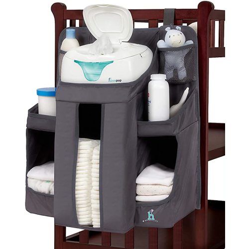 hiccapop Hanging Diaper Organizer for Changing Table, Cribs and Walls, Diaper Stacker and Nursery Organizer | Hanging Storage Caddy Organizer for Baby Essentials | - Slate Gray