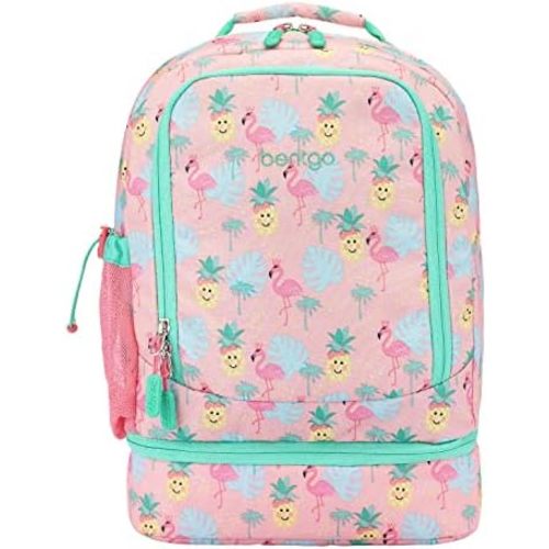 Bentgo Kids 2-in-1 Backpack & Insulated Lunch Bag - Durable 16” Backpack & Lunch Container in Unique Prints for School & Travel - Water Resistant, Padded & Large Compartments (Tropical)