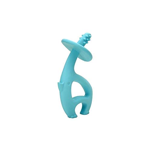 mombella Dancing Elephant Silicone Baby Teether &Toothbrush for Teeth Beginning & Eruption Period. Relieve Pain&Itch, Clean Tongue&Gum. with a Free Clip, Blue, 3M+, Small