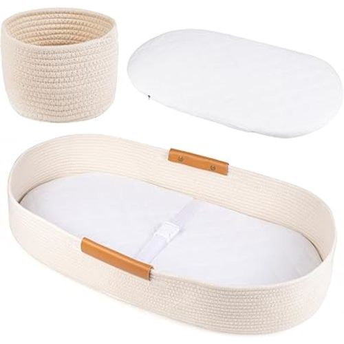 Baby Changing Basket With Waterproof changing pad, 29.5 x 16.5 in Portable Diaper Changing Pad with Storage basket, Infant Travel Station Kit, Easy to Clean, Gift for Newborn Girl & Boy