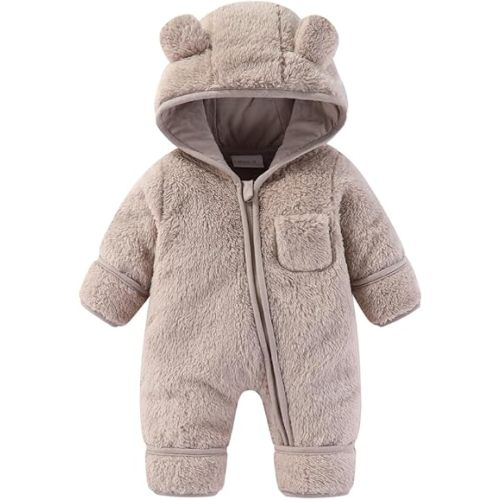 XIFAMNIY Newborn Baby Winter Snowsuit - Bear Outfit Fleece Warm Jumpsuit Romper Hooded Clothes for Infant Girls Boys